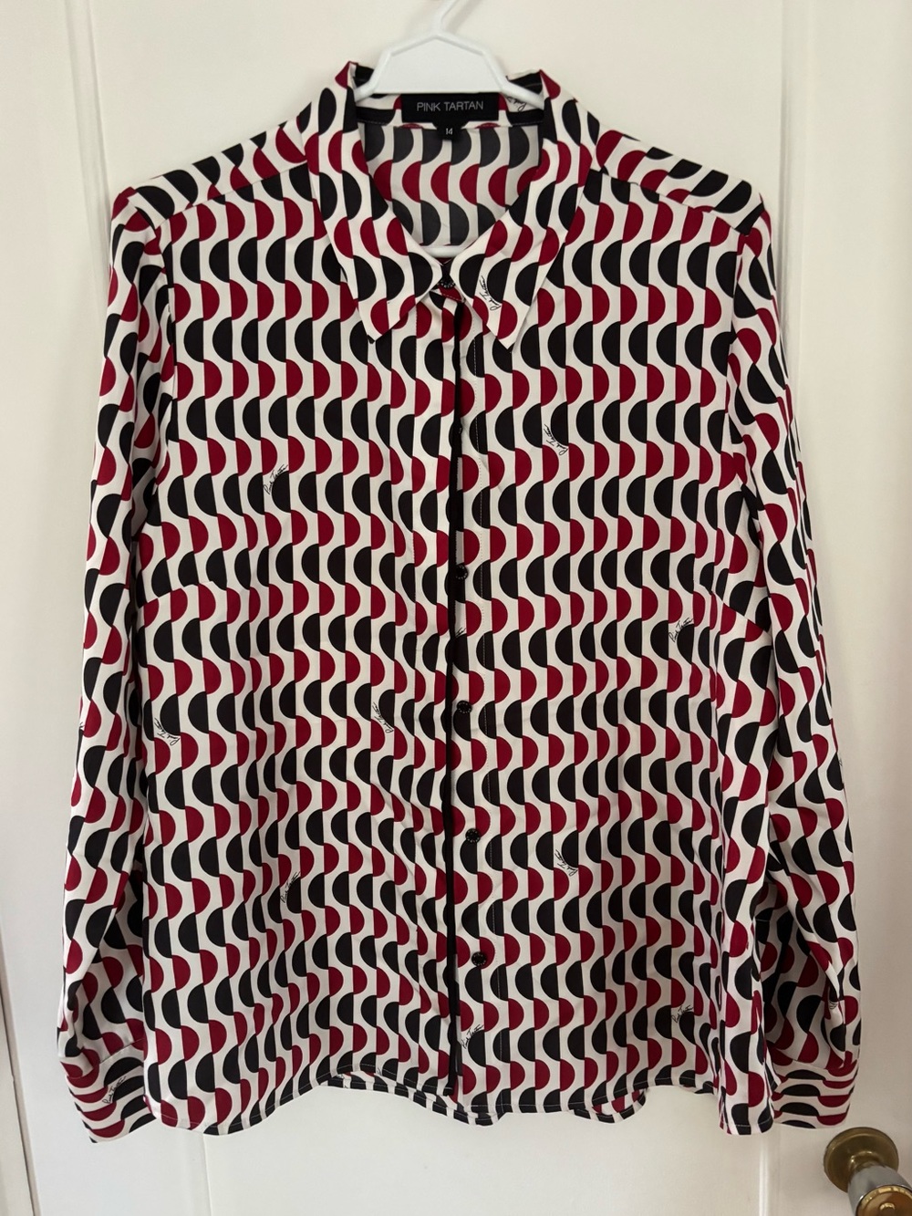 Pink Tartan Black, White & Red Wave-Print Button Blouse